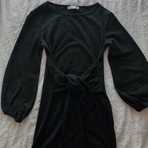 R.Vivimos Long Sleeve Black Dress - Flattering Stomach Concealing Waist Tie - S